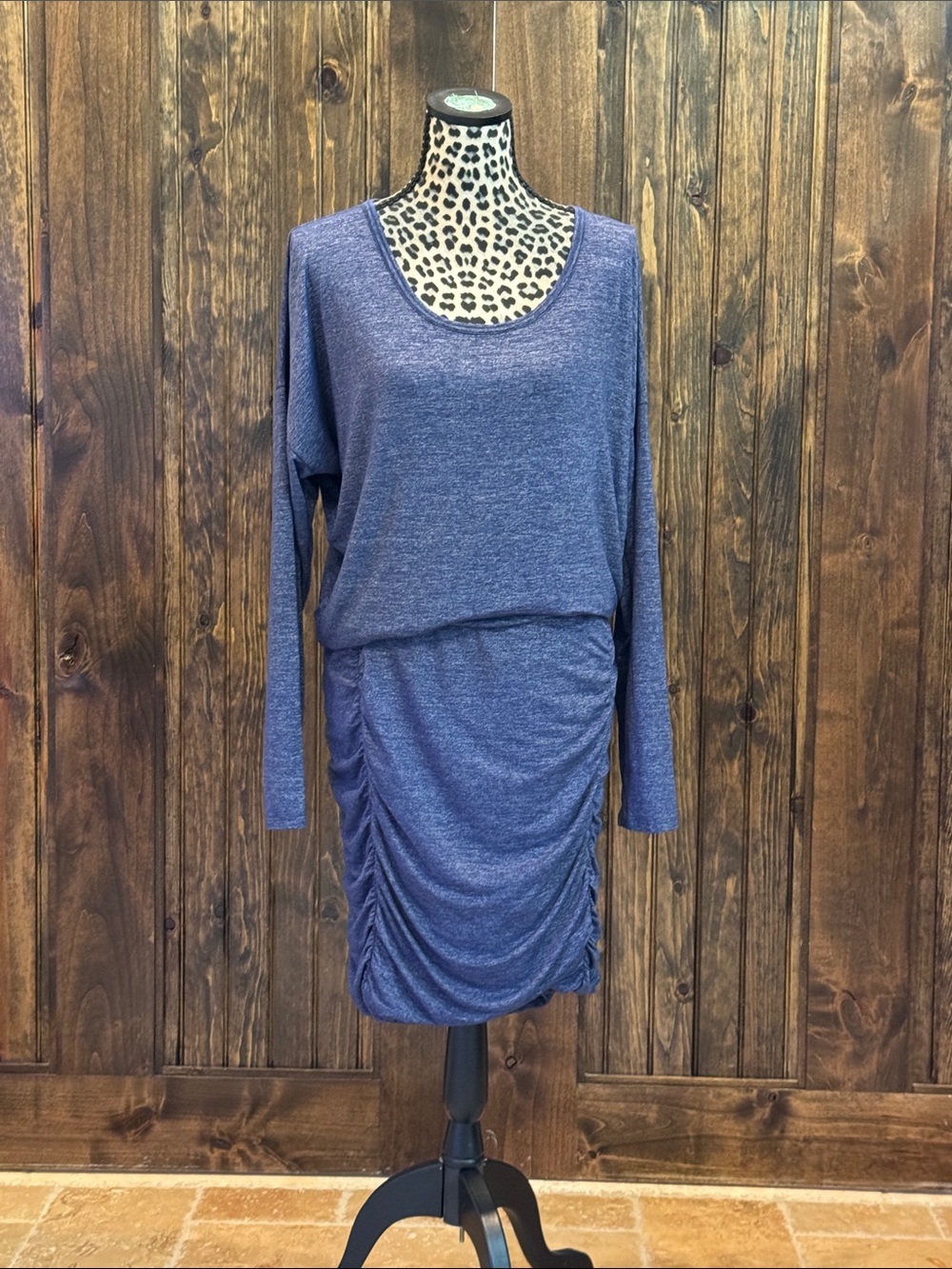 Athleta Heathered Blue Long-Sleeve Ruched Side Dress